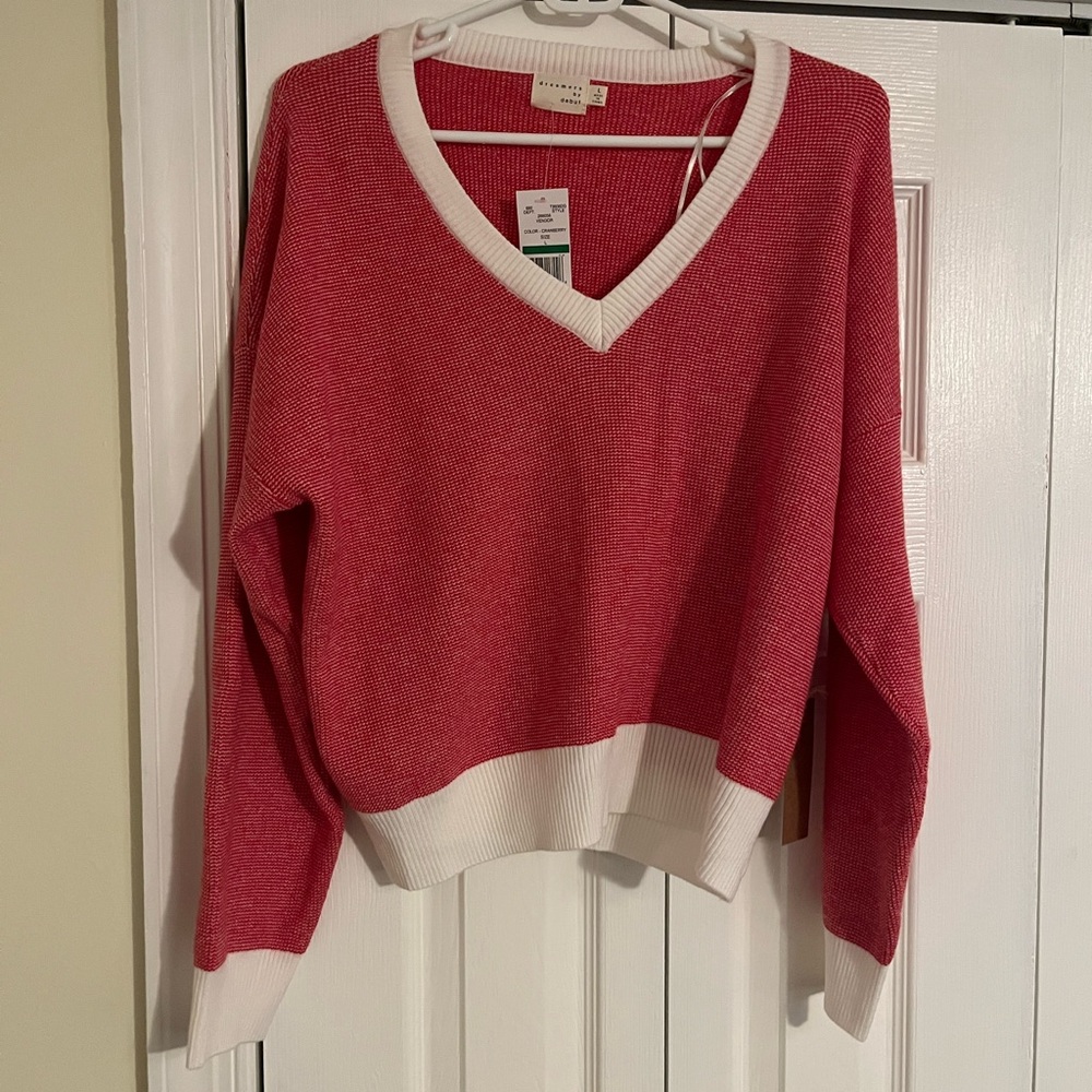 Dreamers V-Neck Sweater in Red and White